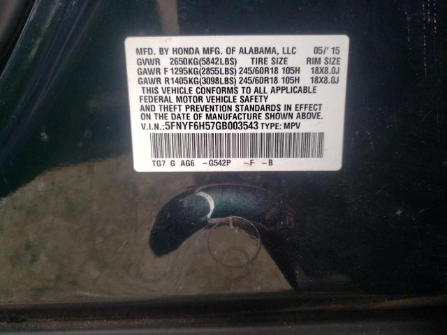 Photo 9 VIN: 5FNYF6H57GB003543 - HONDA PILOT EXL 