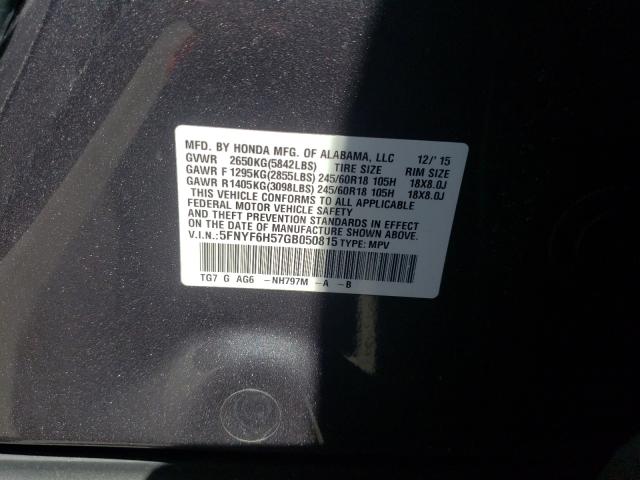 Photo 9 VIN: 5FNYF6H57GB050815 - HONDA PILOT EXL 