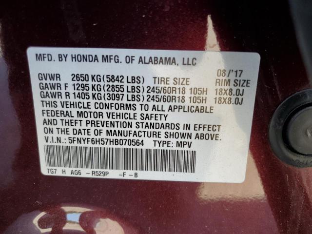 Photo 11 VIN: 5FNYF6H57HB070564 - HONDA PILOT 