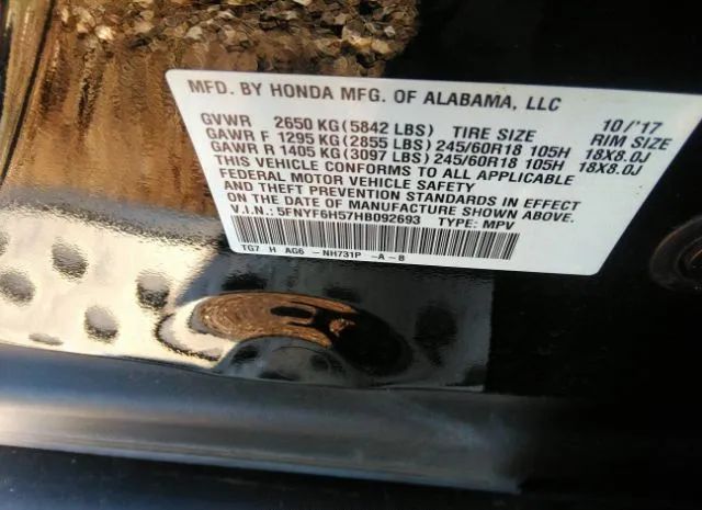 Photo 8 VIN: 5FNYF6H57HB092693 - HONDA PILOT 