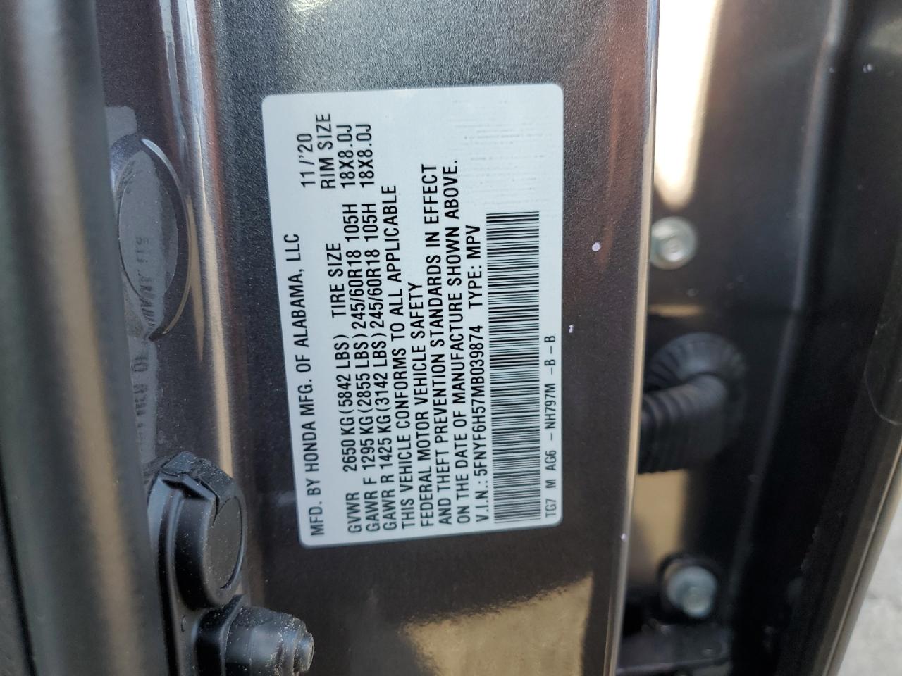 Photo 13 VIN: 5FNYF6H57MB039874 - HONDA PILOT 