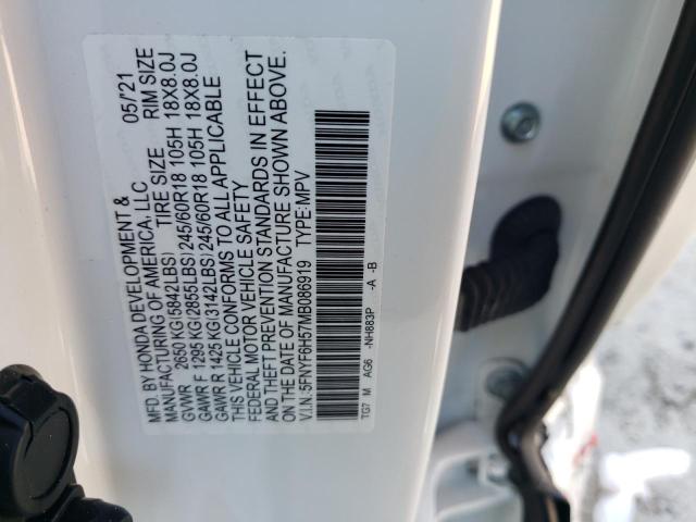 Photo 12 VIN: 5FNYF6H57MB086919 - HONDA PILOT EXL 