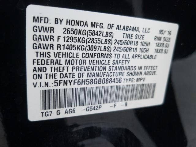 Photo 9 VIN: 5FNYF6H58GB088456 - HONDA PILOT EXL 