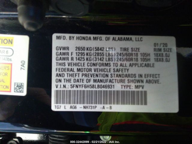 Photo 8 VIN: 5FNYF6H58LB046931 - HONDA PILOT 