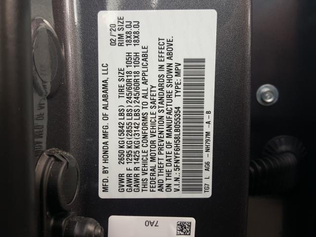 Photo 9 VIN: 5FNYF6H58LB055354 - HONDA PILOT EXL 