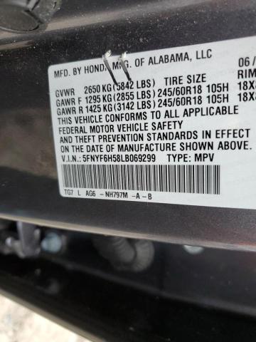 Photo 9 VIN: 5FNYF6H58LB069299 - HONDA PILOT EXL 