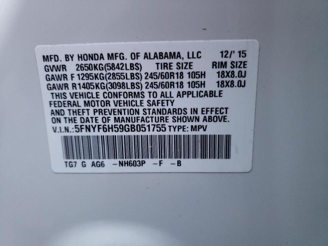 Photo 9 VIN: 5FNYF6H59GB051755 - HONDA PILOT EXL 