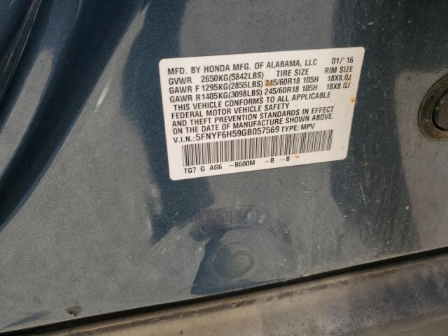 Photo 12 VIN: 5FNYF6H59GB057569 - HONDA PILOT EXL 