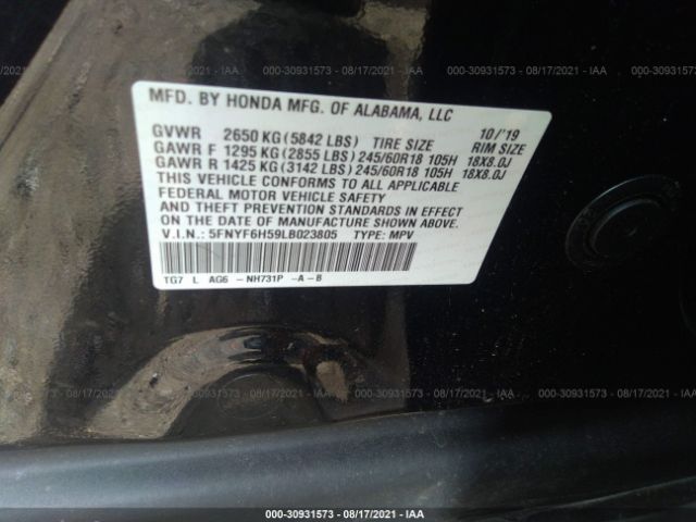 Photo 8 VIN: 5FNYF6H59LB023805 - HONDA PILOT 