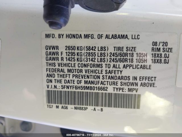 Photo 8 VIN: 5FNYF6H59MB016662 - HONDA PILOT 