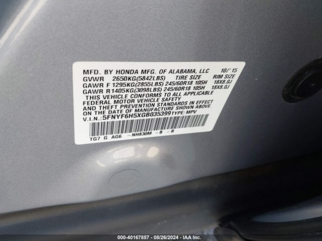 Photo 8 VIN: 5FNYF6H5XGB035399 - HONDA PILOT 