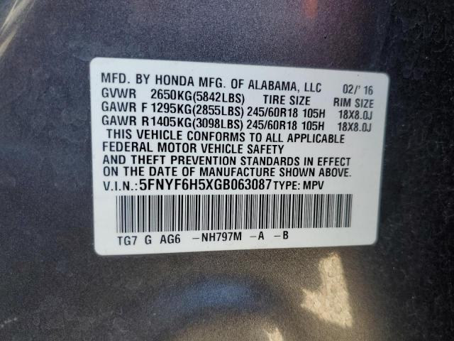 Photo 9 VIN: 5FNYF6H5XGB063087 - HONDA PILOT EXL 