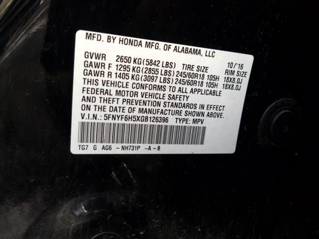 Photo 9 VIN: 5FNYF6H5XGB126396 - HONDA PILOT EXL 