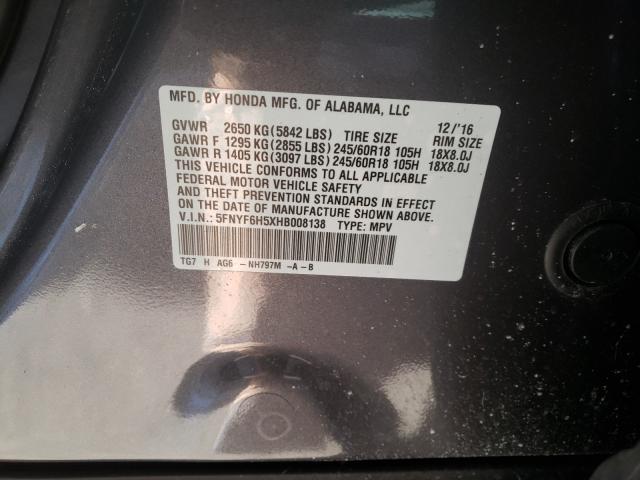 Photo 9 VIN: 5FNYF6H5XHB008138 - HONDA PILOT EXL 