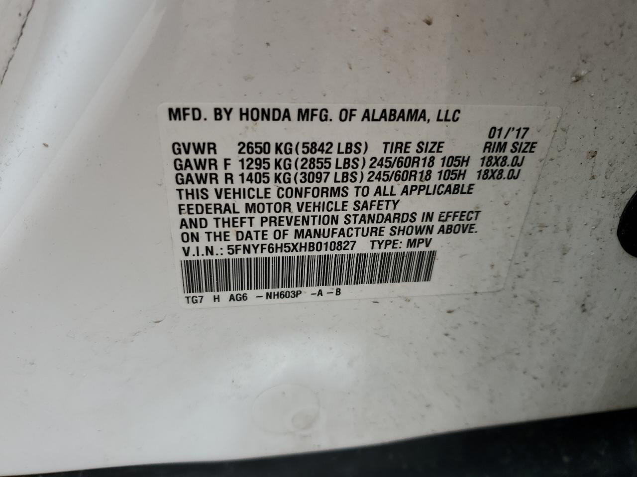 Photo 13 VIN: 5FNYF6H5XHB010827 - HONDA PILOT 