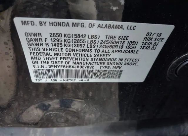 Photo 8 VIN: 5FNYF6H5XJB027892 - HONDA PILOT 