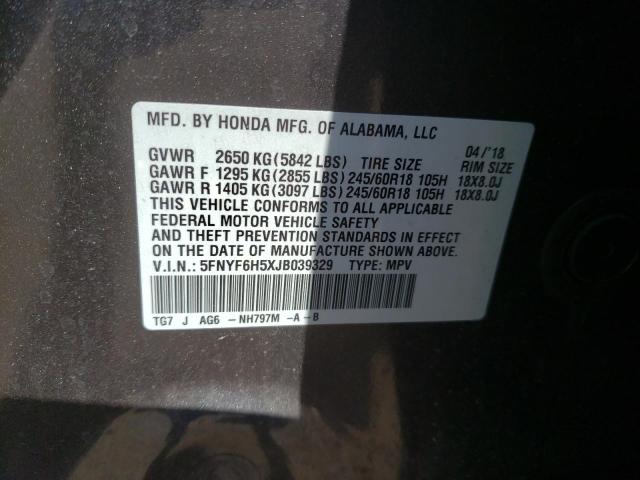 Photo 9 VIN: 5FNYF6H5XJB039329 - HONDA PILOT EXL 