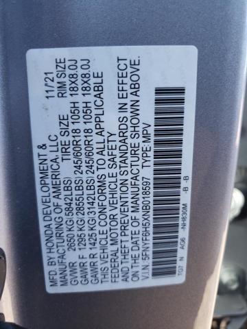 Photo 9 VIN: 5FNYF6H5XNB018597 - HONDA PILOT EXL 