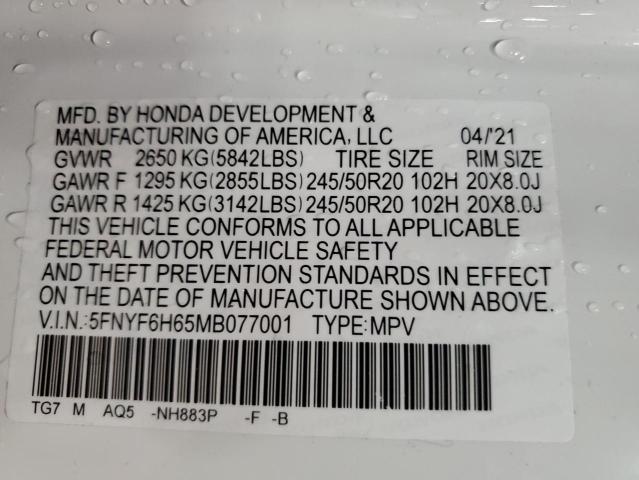 Photo 12 VIN: 5FNYF6H65MB077001 - HONDA PILOT 