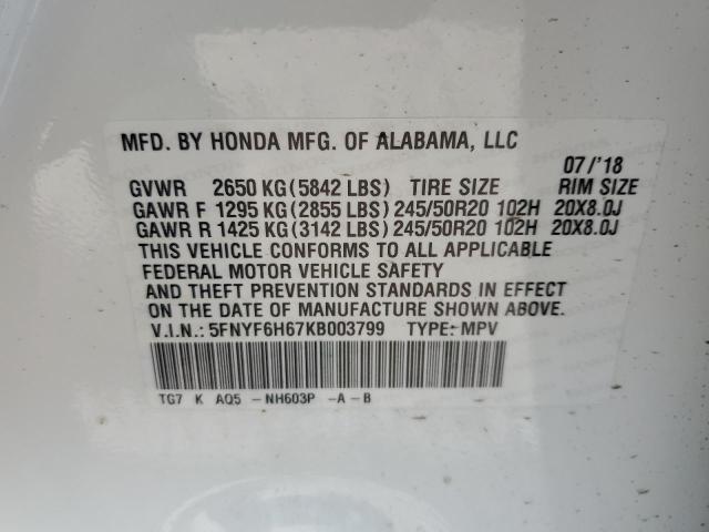 Photo 11 VIN: 5FNYF6H67KB003799 - HONDA PILOT 