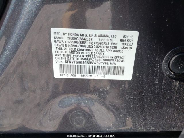 Photo 8 VIN: 5FNYF6H68GB063789 - HONDA PILOT 