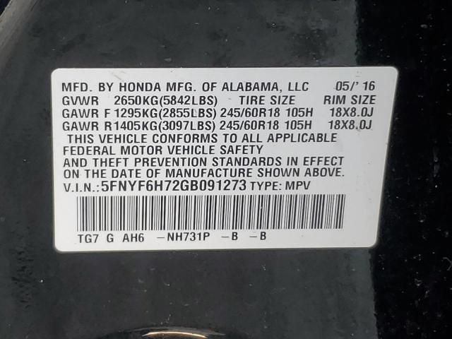 Photo 12 VIN: 5FNYF6H72GB091273 - HONDA PILOT EXLN 