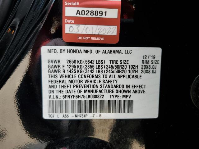 Photo 13 VIN: 5FNYF6H75LB038822 - HONDA PILOT BLAC 