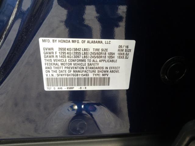 Photo 9 VIN: 5FNYF6H76GB115493 - HONDA PILOT EXLN 