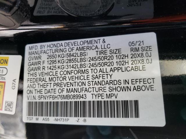 Photo 9 VIN: 5FNYF6H76MB089943 - HONDA PILOT BLAC 