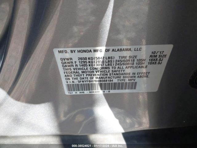 Photo 8 VIN: 5FNYF6H78HB088184 - HONDA PILOT 