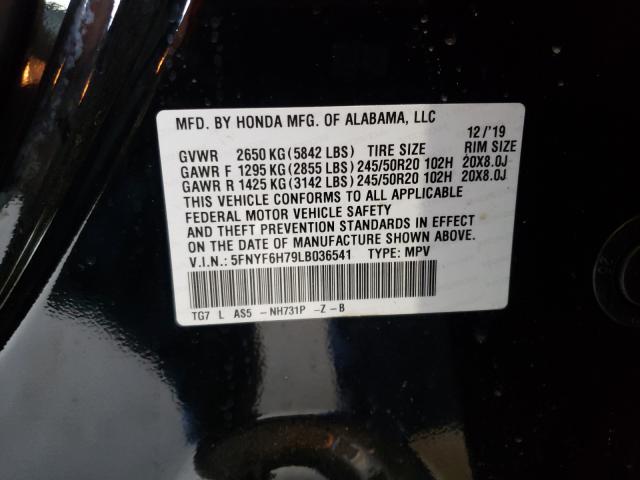 Photo 9 VIN: 5FNYF6H79LB036541 - HONDA PILOT BLAC 