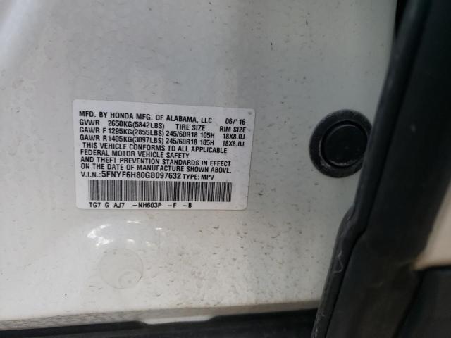 Photo 9 VIN: 5FNYF6H80GB097632 - HONDA PILOT EXL 