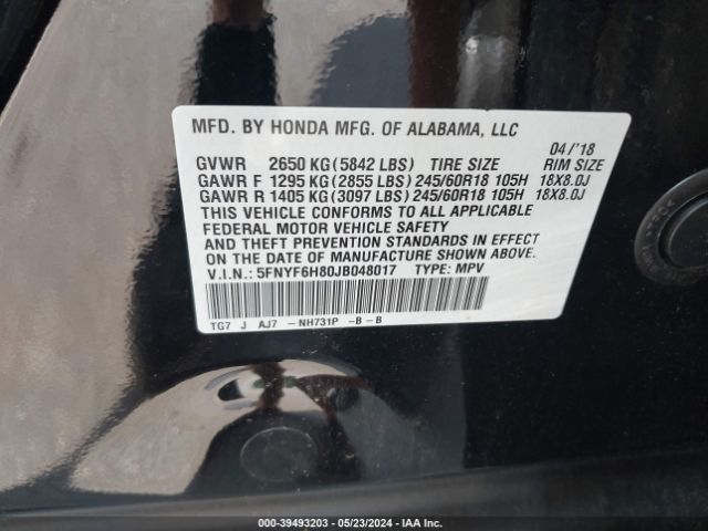 Photo 8 VIN: 5FNYF6H80JB048017 - HONDA PILOT 