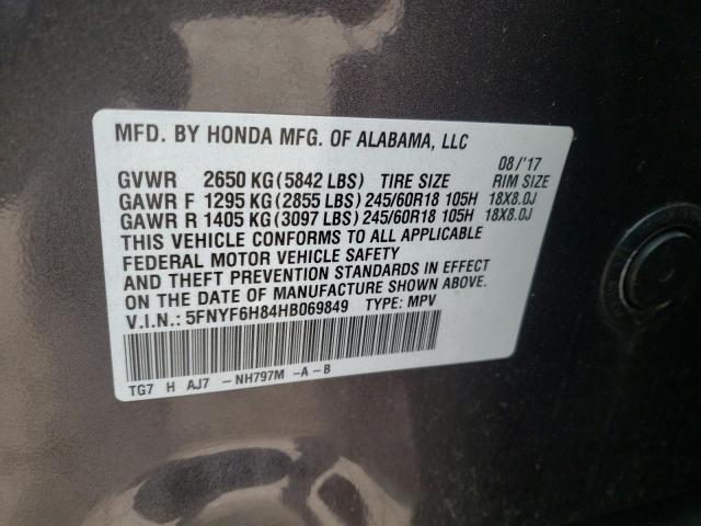 Photo 9 VIN: 5FNYF6H84HB069849 - HONDA PILOT EXL 