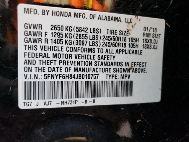 Photo 12 VIN: 5FNYF6H84JB010757 - HONDA PILOT EXL 