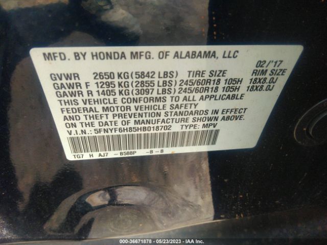 Photo 8 VIN: 5FNYF6H85HB018702 - HONDA PILOT 