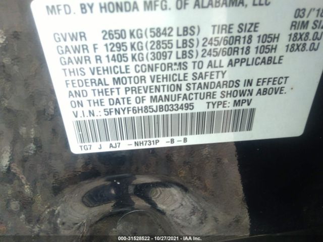 Photo 8 VIN: 5FNYF6H85JB033495 - HONDA PILOT 