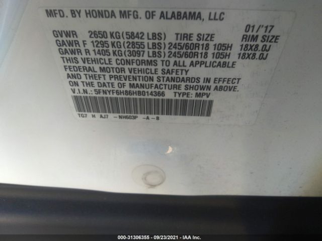 Photo 8 VIN: 5FNYF6H86HB014366 - HONDA PILOT 