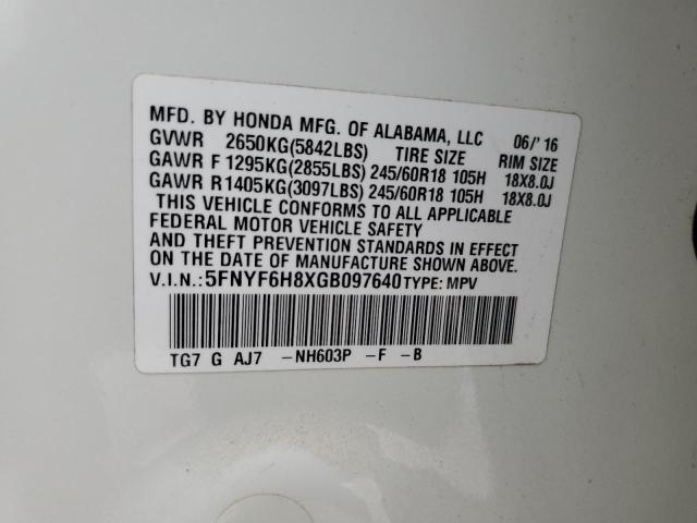 Photo 12 VIN: 5FNYF6H8XGB097640 - HONDA PILOT EXL 