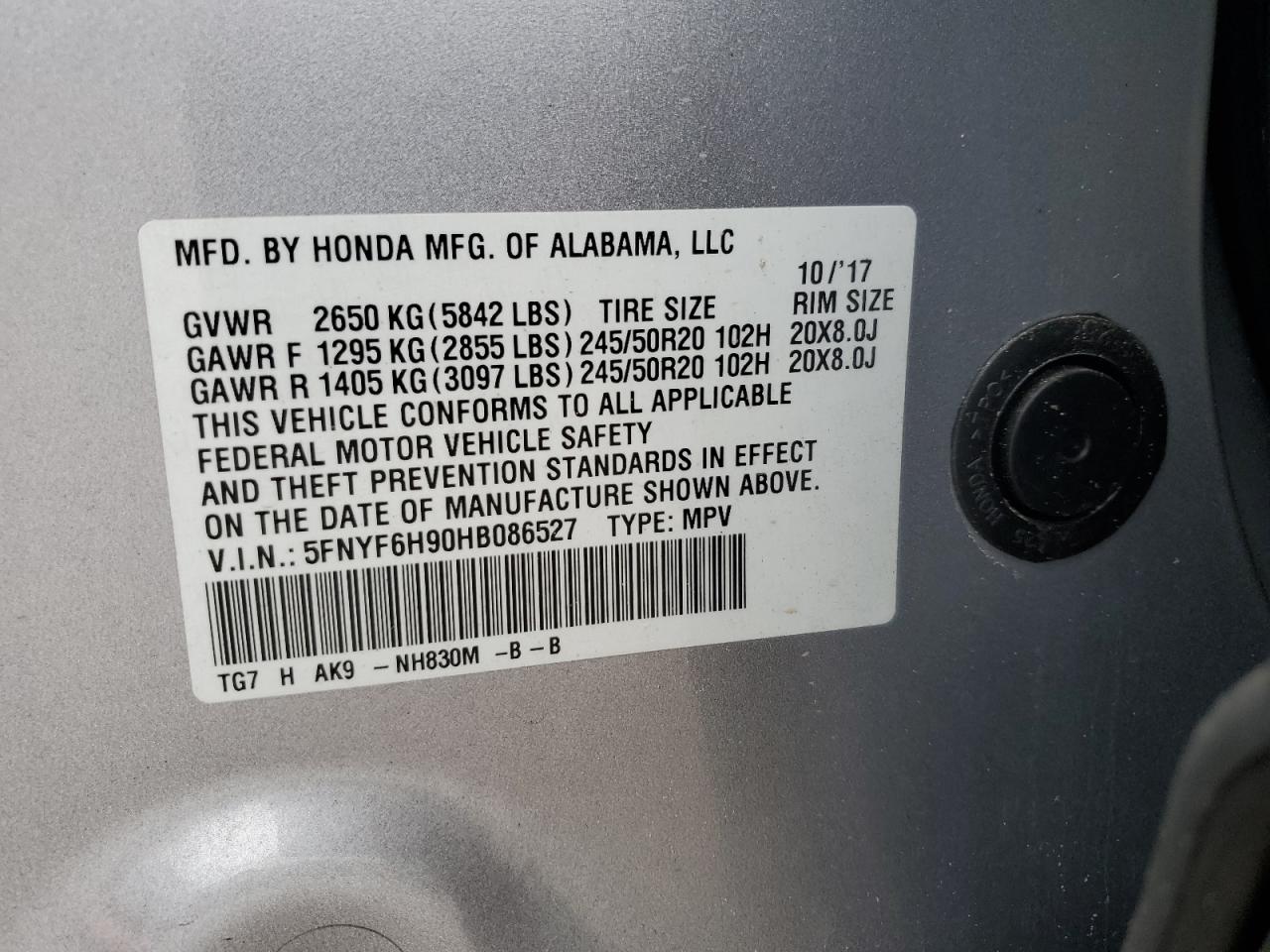 Photo 12 VIN: 5FNYF6H90HB086527 - HONDA PILOT 