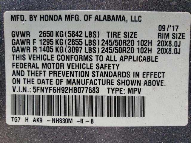 Photo 12 VIN: 5FNYF6H92HB077683 - HONDA PILOT TOUR 