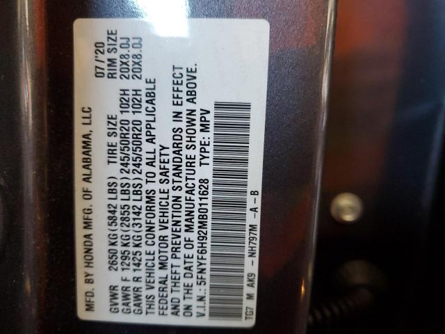 Photo 12 VIN: 5FNYF6H92MB011628 - HONDA PILOT 