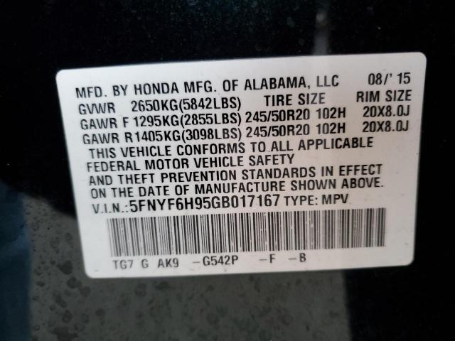 Photo 11 VIN: 5FNYF6H95GB017167 - HONDA PILOT 