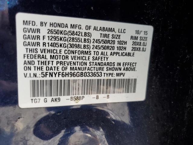 Photo 12 VIN: 5FNYF6H96GB033653 - HONDA PILOT 