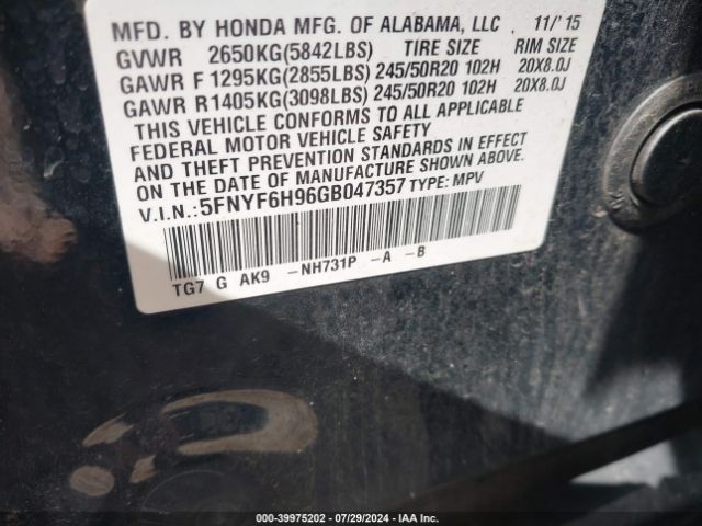 Photo 8 VIN: 5FNYF6H96GB047357 - HONDA PILOT 