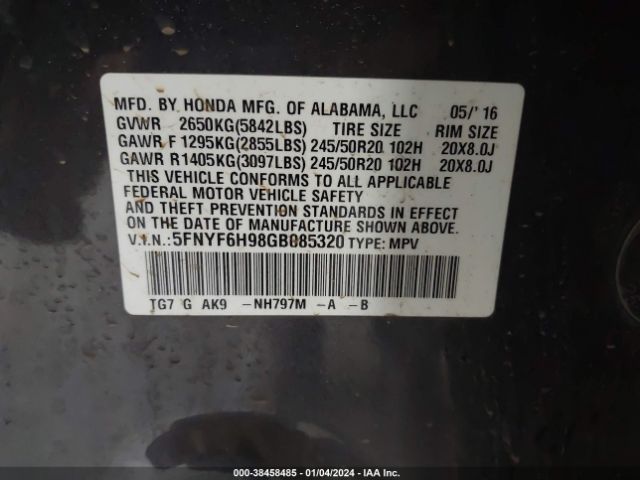 Photo 8 VIN: 5FNYF6H98GB085320 - HONDA PILOT 