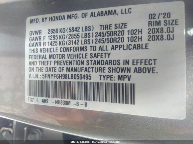 Photo 8 VIN: 5FNYF6H98LB050495 - HONDA PILOT 