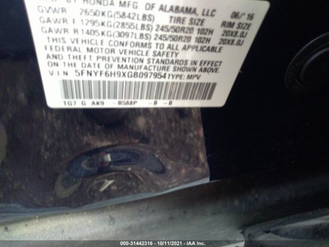 Photo 8 VIN: 5FNYF6H9XGB097954 - HONDA PILOT 