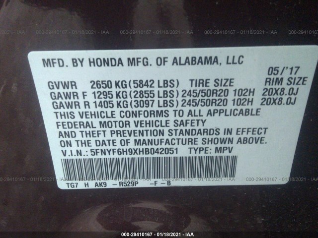 Photo 8 VIN: 5FNYF6H9XHB042051 - HONDA PILOT 