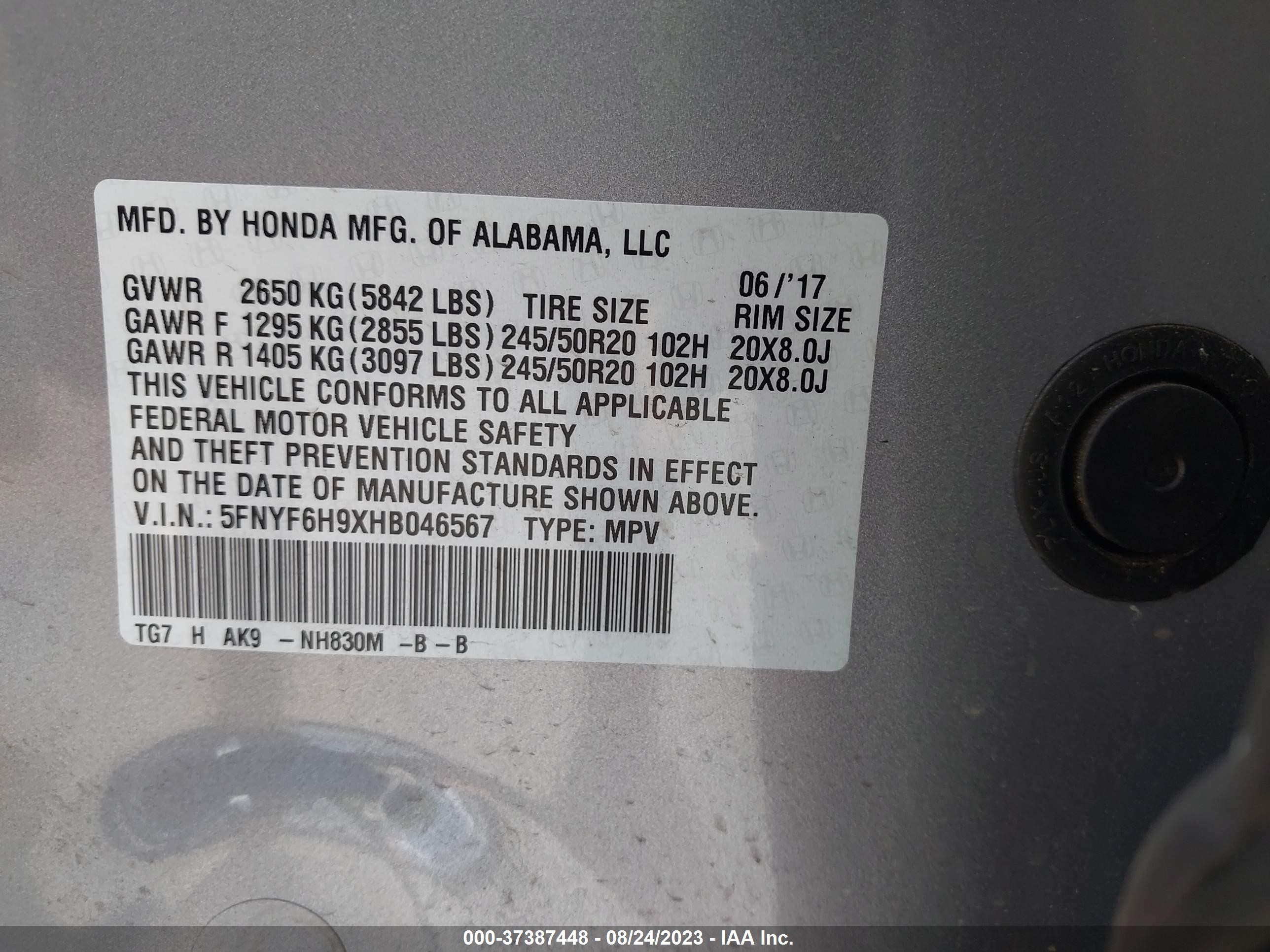 Photo 8 VIN: 5FNYF6H9XHB046567 - HONDA PILOT 